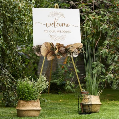 NianFeng Wooden Easel Stand for Sign, Easel Display Stand Floor for Wedding Sign with Adjustable Tray, 63-Inch, Tripod A-Frame Poster Light Duty, Welcome, Art Show & Baby Shower (Golden) - color: Golden