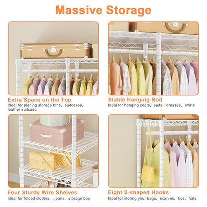 F4R Heavy Duty Clothes Rack（With Lockable Wheels ） Rolling Clothing Racks for Hanging Clothes，Adjustable Closet Organizer System，Portable Garment Rack 45"W x 15.8"D x 73.5"H，Max Load 650LBS，White - color: White, style: Rolling