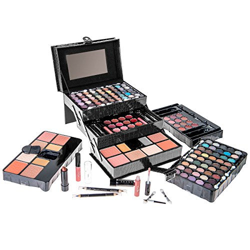 SHANY All In One Makeup Set, 67 Colors Eyeshadow, Blushes, Face Powder, Lipstick, Eye liners, Make up Pencils and Cosmetics Mirror - Makeup Kit With Reusable Beauty Organizer Train Case - Black - color: BLACK