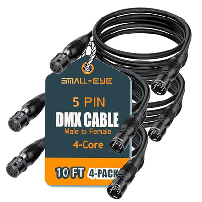 SMALL-EYE 5 Pin DMX Cables 10 ft 4-Pack, 4-Core Male to Female | 16Ω Optimized Impedance, Stable Signal Transmission, Reliable Connector Fit, Professional Lighting Systems - size: 10 feet -4 Packs