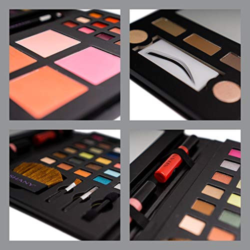 SHANY Luxe Book Makeup Set - All In One Travel Cosmetics Kit with 30 Eyeshadows, 15 Lip Colors, 5 Brushes, 4 Pressed Blushes, 3 Brow Colors, and Mirror - color: LUXEBOOK