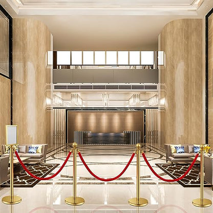 Velvet Ropes and Posts, 4 Stainless Steel Stanchions, Sign Holder, Gold | 2x5 ft Velvet Ropes, Fillable Bases, Sign Holder, Crowd Control Barriers for Red Carpet Events, Hotel, Theater, Weddings - color: Gold