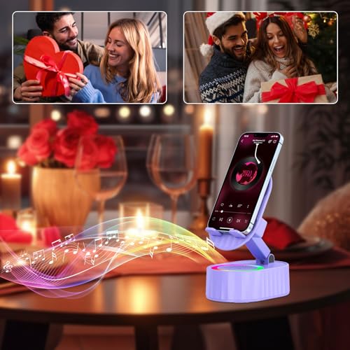 AKLLCCR Wireless Induction Bluetooth Speaker 5in1 Phone Holder Speaker | 3000mAh Rechargeable Phone Speaker Amplifier,Ambient Light,Portable Stand for iPhone,Android,Ideal Gift for Men/Women - color: Purple