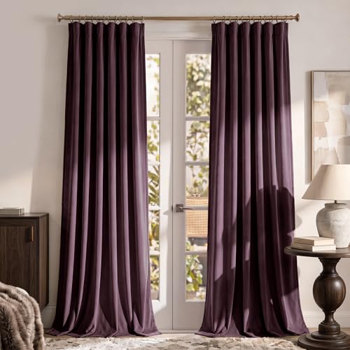 RYB HOME Purple Velvet Blackout Curtains 84 inches Long for Bedroom | Thermal Insulated, Room Darkening, UV Privacy Block, With Hook Belt, Back Tab, Living Dining Room, W52 x L84, 2 Panels - color: Eggplant Purple, size: 52"W x 84"L (Pack of 2)