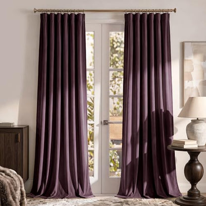 RYB HOME Purple Velvet Blackout Curtains 84 inches Long for Bedroom | Thermal Insulated, Room Darkening, UV Privacy Block, With Hook Belt, Back Tab, Living Dining Room, W52 x L84, 2 Panels - color: Eggplant Purple, size: 52"W x 84"L (Pack of 2)