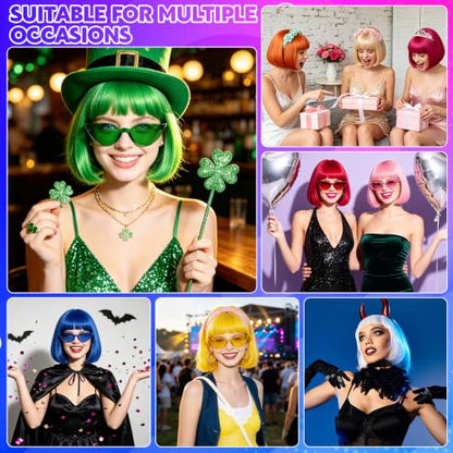 Short Bob Straight Hair Wigs with Bangs, Heat Resistant Fiber Hair, Cat Eye Glasses for Women (Purple) - color: Purple