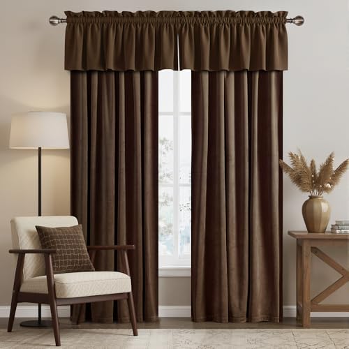 NICETOWN Brown Velvet Valance Curtain, W42 x L18, 1 Panel - color: Brown Series - Brown, size: 42"W x 18"L (Pack of 1)