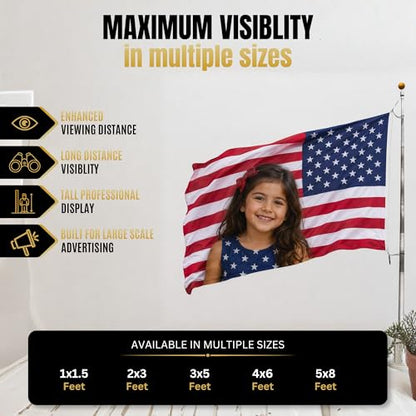 Custom Flag with Face on It by Custom Boss; Pink American Flag Custom; Custom Flag with Picture Photo Logo; 1x1½ 2x3 3x5 4x6 5x8 FT; 2 Grommets; No Pole; Made in USA - color: Flag with Photo