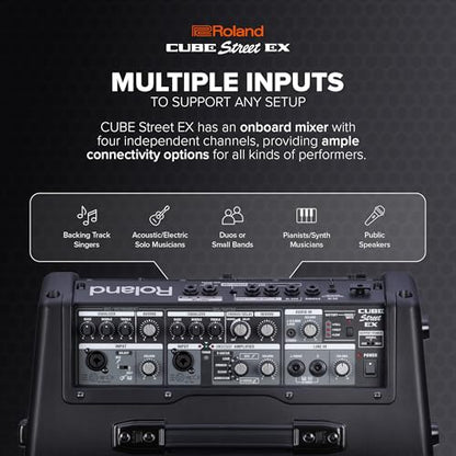 Roland Cube Street EX | Battery-Powered 50W Stereo Amplifier | Clear, Dynamic Sound | Ideal for Outdoor Performances | Supports Mics, Instruments & Audio Devices | COSM Tones for Electric Guitar | Dynamic Sound, Outdoor Performances, Supports Mics, Instru