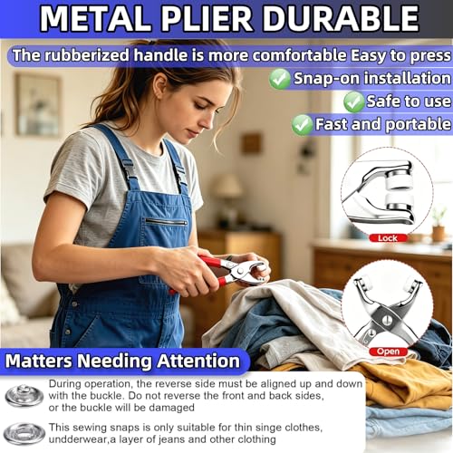 100 Sets Metal Snap Button Kit with Pliers，10 Colors 9.5MM Snap Fasteners Kit，Snaps for Fabric Fastener Pliers Press Tool Kit for DIY Clothing Hats Crafts Snap Button Fasteners Kit for Clothing Sewing