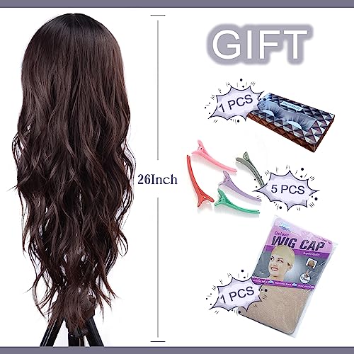 Aida ble Long Wavy Brown with Blonde Highlight Wig for Women 26Inch | Natural Looking Synthetic Hair,Suitable for Daily Wear,Party,Halloween and Cosplay,Beginner-friendly,Lightweight and soft - color: Brown mix Blonde