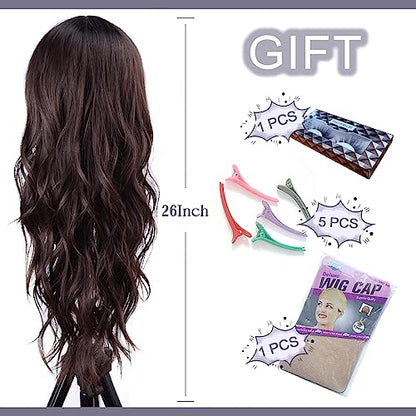 Aida ble Long Wavy Brown with Blonde Highlight Wig for Women 26Inch | Natural Looking Synthetic Hair,Suitable for Daily Wear,Party,Halloween and Cosplay,Beginner-friendly,Lightweight and soft - color: Brown mix Blonde