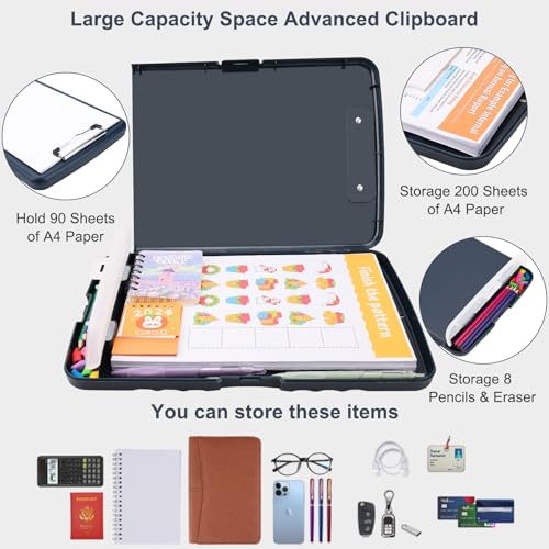 Clipboard with Storage, A4 Binder Nursing Clipboards with Pen Holder, Heavy Duty Storage Clipboards with Low Profile Clip, Clipboard Folder Side-Opening, Smooth Writing Clip Board (Navy Blue) - color: Navy Blue