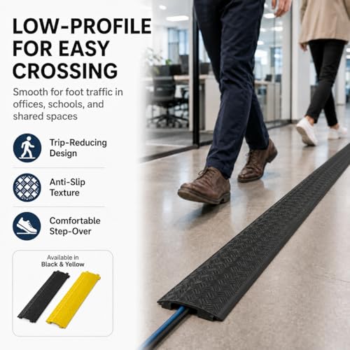 2 Pack Cable Cover L:38" xW:11" Heavy Duty 20,000LBS Black | 38"x11"x1.5" Heavy-duty holds 20,000lbs Drop-over design/Indoor Black, durable & low-profile - size: 38"x11"x1.5"
