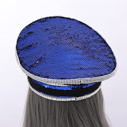 GRACEART Women's Burning Man Sequin Hat Mucis Festival Military Captain Hats Steampunk Caps with Goggles - style: Style-05(with Goggle)