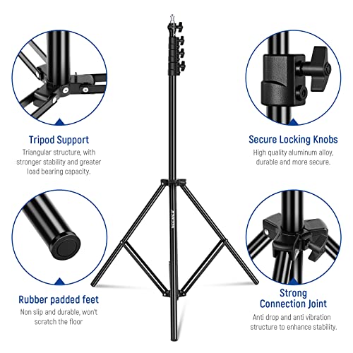 NEEWER 9.8ft/3m Air Cushioned Light Stand, Heavy Duty Metal Photography Tripod Stand with 1/4" to 3/8" Reversible Spigot, 3 Way Mounting Interface & Metal Locking Knobs, Max Load 5.5lb/2.5kg (Black) | Photography Tripod Stand, 1/4" to 3/8" Reversible Spig