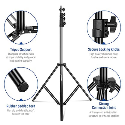 NEEWER 9.8ft/3m Air Cushioned Light Stand, Heavy Duty Metal Photography Tripod Stand with 1/4" to 3/8" Reversible Spigot, 3 Way Mounting Interface & Metal Locking Knobs, Max Load 5.5lb/2.5kg (Black) | Photography Tripod Stand, 1/4" to 3/8" Reversible Spig