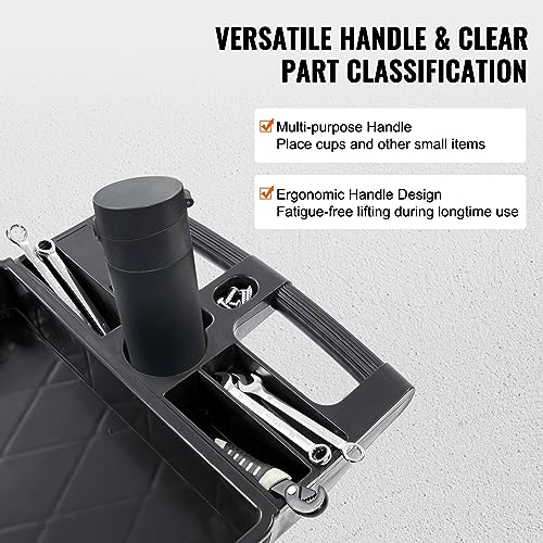 VEVOR Utility Service Cart, 2 Shelf 550LBS Heavy Duty Plastic Rolling Utility Cart, Medium Lipped Shelf, 360° Swivel Wheels, Ergonomic Storage Handle for Warehouse Garage, Black | Heavy Duty Rolling Cart with 360° Swivel Wheels, Medium Lipped Shelf, Ergon