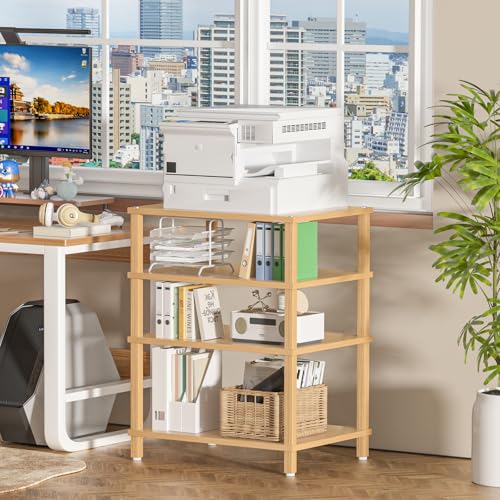 LELELINKY 4-Tier AV Media Player Stand, Natural Stereo Cabinet, Modern Audio Shelf, Wooden TV Stand,Game Console Shelf, Multifunctional Entertainment Center, Suitable for Home, Conference Room - color: Natural, size: 4 Tier