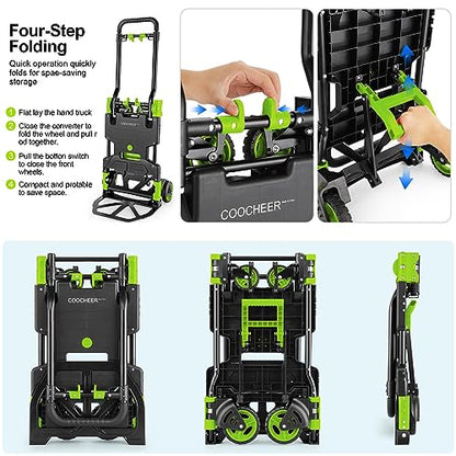 Folding Hand Truck Dolly, 330lb Convertible 4 to 2 Wheel Moving Cart, Green | Dolly Cart with Retractable, Aluminum Alloy & Cast Iron Build, Nylon Wheels,Compact Fold,for Moving,Office,Delivery,Outdoor - size: 330LB Green