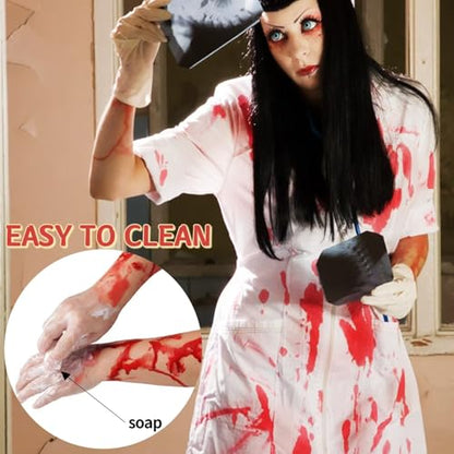 4PCS Fake Blood Makeup Kit, Washable Fake Blood Spray 2.1oz, Dripping Blood 2.1oz, Coagulated Blood 1.06oz and One Stipple Sponge, Halloween SFX Makeup for Zombie,Vampire and Monster Cosplay - color: Fake Blood Makeup Kit (4 Pieces)