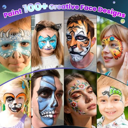 Professional Face Painting Kit – 22 Colors Non-Toxic Face & Body Paints with Rainbow Palette, Brushes, Stencils, Glitter & Gems for Birthday Parties, Halloween, Festivals, School Events - color: 22 Colors