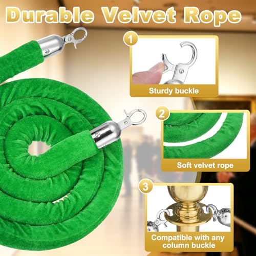 PATIKIL Velvet Stanchion Ropes, (6.6Ft x1.26 Inch, Green) (1Pcs), Velvet Ropes Crowd Control Queue Barrier with Silver Buckle, Suit for - Carpet Events/Hotels/Movie Theaters/Grand Openings - color: Green Rope, Silver Buckle