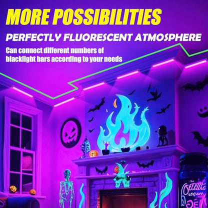 45W*6 Linkable Black Light Bar LED Blacklight with 6.6ft Cord, Glow in The Dark Each Light Up 28x28ft for Neon Party, Body Paint, Fluorescent Poster, Birthday, Halloween, Bedroom - style: 6 Pack