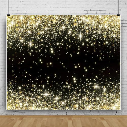 Black and Gold Backdrop 10x8ft Photo Booth Backdrops | Fabric Glitters Backdrop,Birthday,Graduation,Wedding,Prom,New Year,Retirement Party,Family Reunion,Homecoming Party - size: 10x8ft