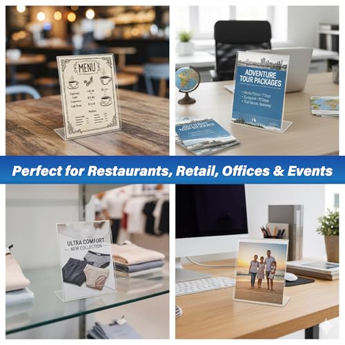 Azar 223238-3PK Anti-Glare Matte Clear Acrylic Sign Holders 8.5”W x 11”H – Portrait L-Shaped Frame for Tabletop, Counter Display – Side Loading, Durable Plastic Picture or Menu Frame (Pack of 3)
