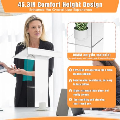 Customized Logo and Text 45.3 Acrylic Podium Lectern, Pulpit for Churches with Double Shelves, Modern Plexiglass Pulpits Lectern for Classroom, Conference, Wedding and More - size: 45.3IN Customized