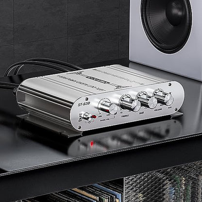 Facmogu ST-838 2.1CH Audio Power Amplifier, RMS 20Wx2+40W Class D Stereo Digital Audio Amp with Subwoofer Output, 80W Mini Subwoofer Amplifier Audio Stereo Bass Amp with DC12V Power Adapter - Silver - color: ST-838 Silver (20Wx2 + Passive Subwoofer)
