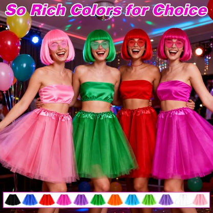 PLULON Green Bob Wig Tutus Heart Sunglasses for Women Costume, Neon Bobs with Bangs Funny Wigs Puffy Tutus for St. Patrick's Day Disco Bachelorette Christmas Halloween Party Music Festivals - color: Green