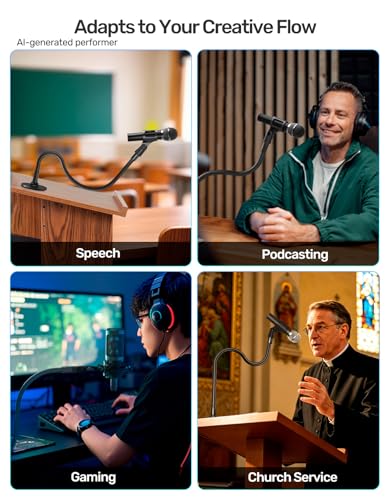 19-Inch Gooseneck Microphone Stand, Desktop & Wall Mount with Flange Base | Flexible Gooseneck Mic Arm, Heavy Duty Steel, Flange Mount Base, for Podium, Studio, Lecture, Podcast, Gaming, Streaming - size: 19 Inch + Flange Mount
