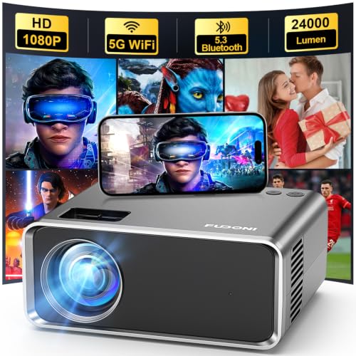 FUDONI WiFi Bluetooth Projector, Built-in Speaker, Native 1080P Projector | Outdoor Indoor Home Theater Movie Projector, Compatible with HDMI, USB, AV, Fire Stick, Laptop, Smartphone, Game Console