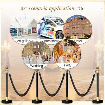 2PCS Black Velvet Stanchion Rope 5 Ft Crowd Control Ropes Barrier with Silver Hooks for Party - color: Black&Silver, size: 2PCS