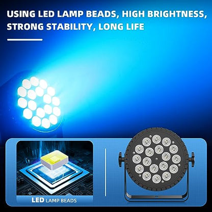 18LED Stage Lights RGBWA+UV 6in1 Par Can Lighting with DMX Control Sound Activated Uplights for Events Church DJ Show Wedding Stage Performances Party (1 Pack)