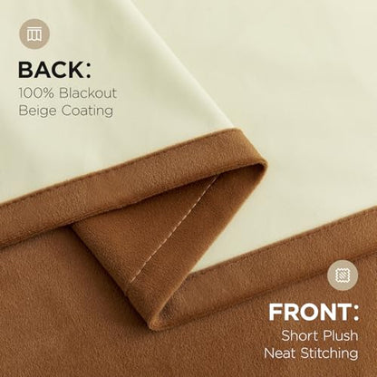 Joydeco 100% Blackout Curtains Velvet Black Out Curtain 96 Inch Drapes - color: Golden Brown, size: 52"W x 96"L (Pack of 2)