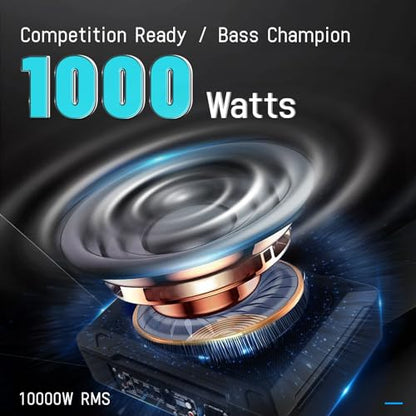 1000W 8" Car Subwoofer, Slim Active Under Seat Powered Subwoofer with Built-in Amplifier, High/Low Level Inputs, Compact Bass Solution for Car and Truck Audio - color: 8" 1000W Subwoofer