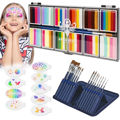 Anka Bella Professional Face Painting Kit for Kids Adults,Water Activated Split Cake Face Paint(12x10gm),Non-Toxic Face Paint Palette for Birthday Parties/Halloween/Carnival - color: Macaron Rainbow Cake