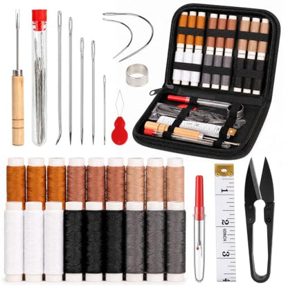 Coquimbo Leather Sewing Kit: 43pcs Needle and Thread Kit with Sewing Awl | Upholstery Repair Kit, Heavy Duty Sewing Tools for Car Seats, Bags, Shoes, Sofa, Tents, Carpets, Leather Crafts, DIY