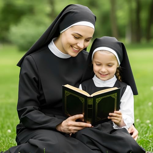 CIATBYYJ Nun Headpiece Costume, Elegant Nun Habit Cap Costume Accessory for Women, Nuns Veil Costumes for Halloween Cosplay Party, Nuns Headpiece Accessories (Black and White)