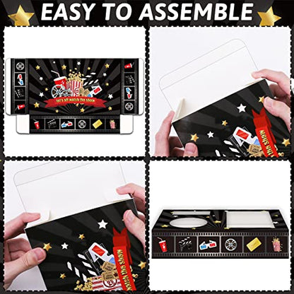 OBUSATT 32Pcs Movie Night Snack Trays Hold Popcorn Candy Food Drink, Movie Theater Popcorn Holder Disposable Movie Boxes Supplies for Kid's Birthday Party Concession Stand Carpet Family - style: Movie Night