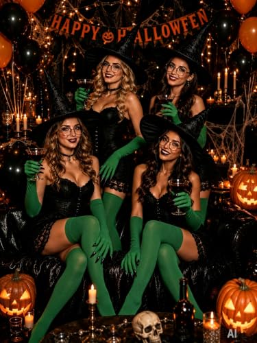 Wakejoy Witch Costume Women Black Nail Gloves Green Halloween Costumes