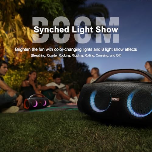 DOSS Extreme Boom+ Loud Bluetooth Speaker with 100W Stereo Sound, Extra Bass, 20H Playtime, Party-Sync Led Lights, Built-in Power Bank, IPX6 Waterproof Outdoor Speaker for Camping, Travel-Copper Gold - color: Gold
