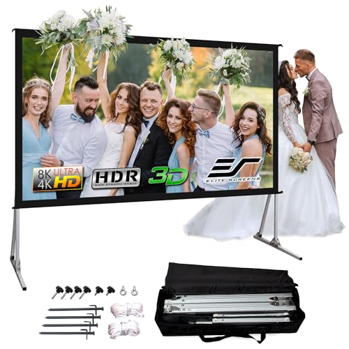 Elite Screens Yard Master 2, 135-inch Outdoor Portable Fast Folding Projector Screen w/ Stand 16:9, 8K 4K Ultra HD 3D Movie Theater Cinema REAR Projection (OMS135HR3) US Based Company 2-YEAR WARRANTY - size: 135-inch, style: 16:9 Aspect Ratio