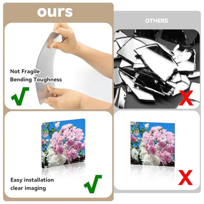 yuntop 2 Pack Self Adhesive Acrylic Mirror, 2MM Flexible Plastic Mirror, Shatterproof PS Frameless Wall Mirror for Bathroom Vanity and Entryway (12 x 12 inch) - size: 12 x 12 inch