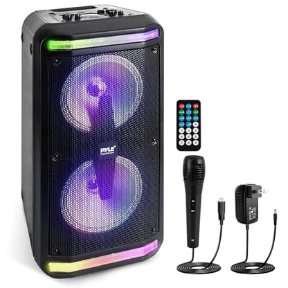 Pyle Sound Around Bluetooth Speaker & Microphone System - Portable Stereo Karaoke Speaker with Wired Mic, MP3/USB/Micro SD Readers, FM Radio (6.5’’ Subwoofers, 500 Watt MAX), Black, One Size, PPHP266B - color: Black, style: 500 Watt