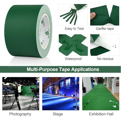 BOMEI PACK Dark Green Gaffer Tape, Matte Non-Reflective, 3inch x 20yds No Residue Hand Tear Self-Adhesive Tape for Labeling, Cable, Stage, Photo Studio, Painters and Duct Repair, 1 Pack