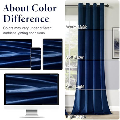 Navy Crushed Velvet Curtains 84 inch Length Grommet Blackout Curtains for Bedroom Light Blocking Thermal Insulation Drapes Set of 2 Panels 52”x 84” - color: Navy, size: 52"W x 84"L (Pack of 2)